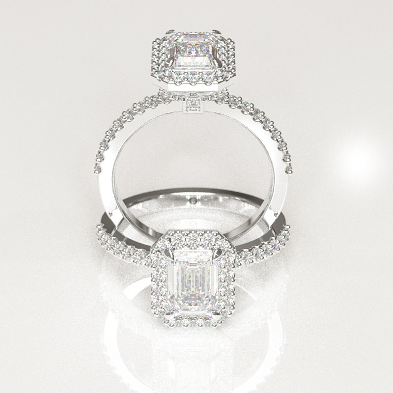Emerald Cut Halo Engagement Ring - Image 4