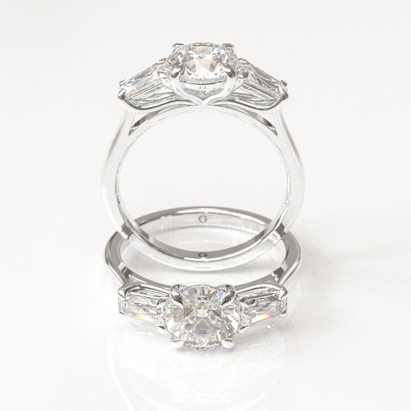 Round & Baguette Trilogy Engagement Ring - Image 5