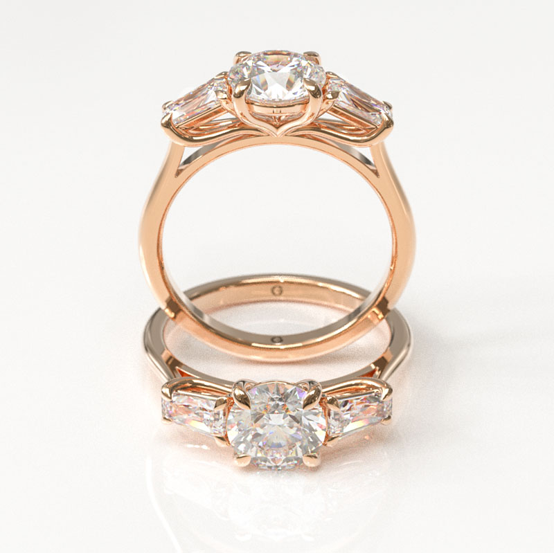 Round & Baguette Trilogy Engagement Ring - Image 4