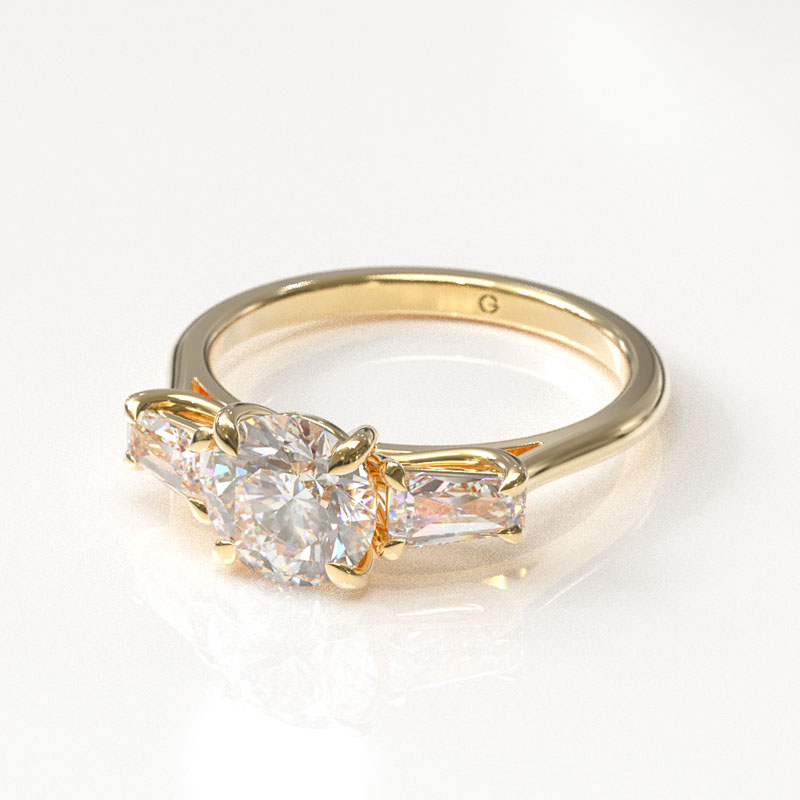 Round & Baguette Trilogy Engagement Ring - Image 2