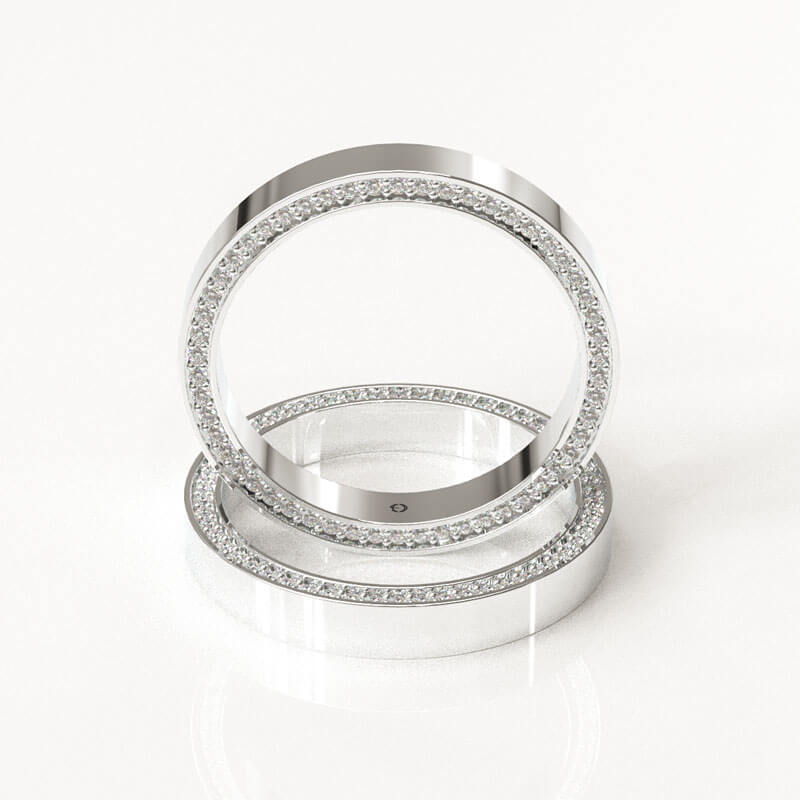 White Gold Flat Band with Side Pavé Diamond - Image 3