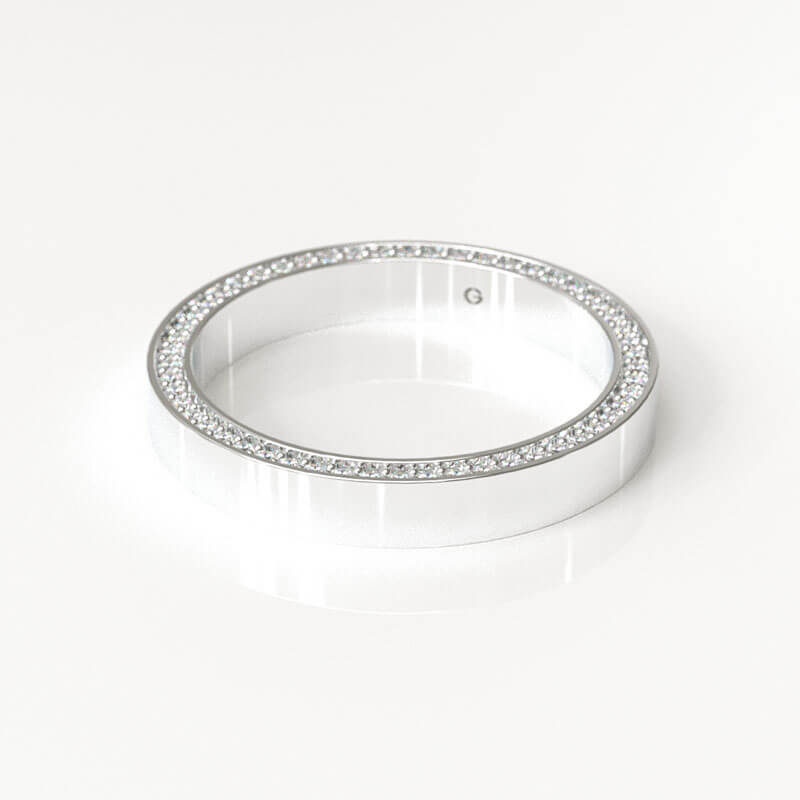 White Gold Flat Band with Side Pavé Diamond - Image 2