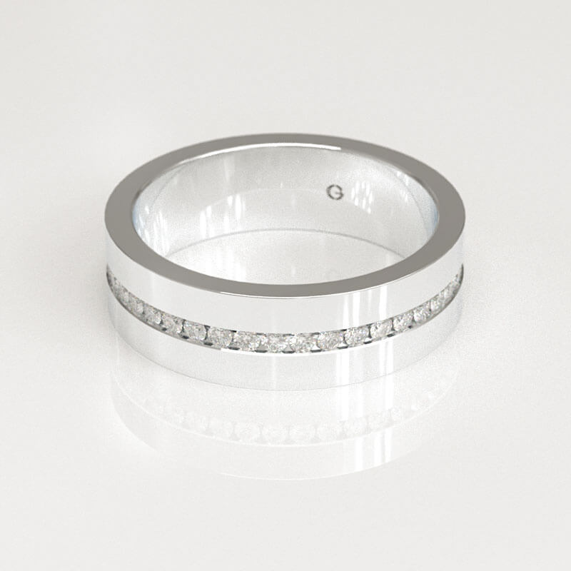 White Gold Centered Channel Set Gents Band - Image 2